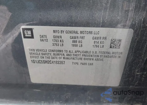 2012 Chevrolet Sonic 2Lt from USA, damaged, VIN 1G1JC5SH2C4182267